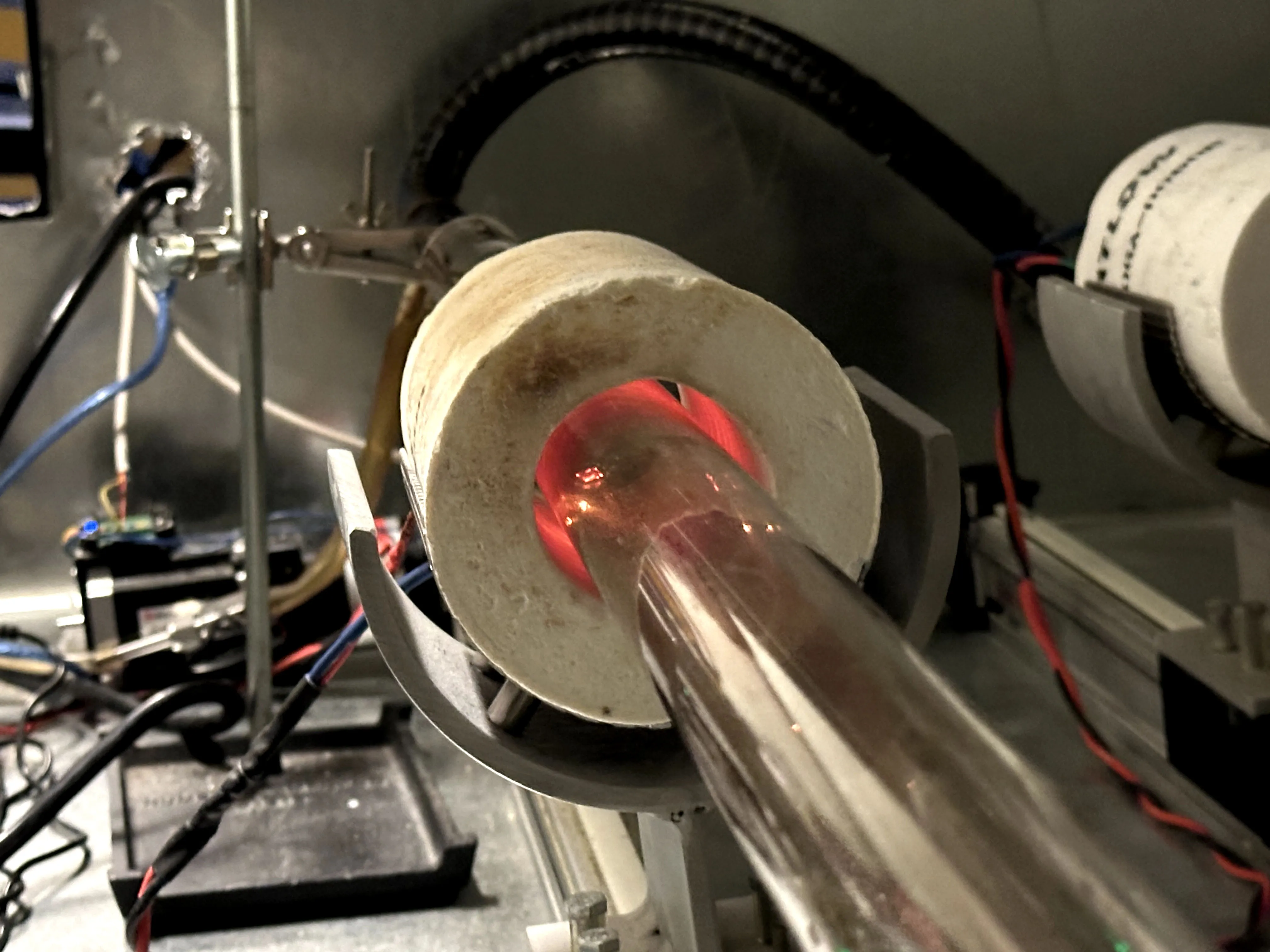 Close-up of woodsmoke generation equipment.